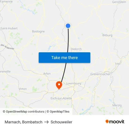Marnach, Bombatsch to Schouweiler map