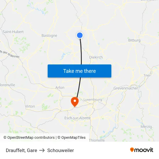 Drauffelt, Gare to Schouweiler map