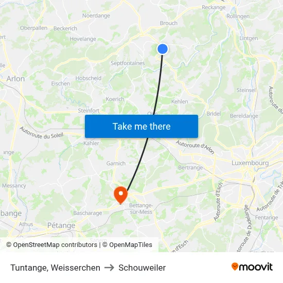 Tuntange, Weisserchen to Schouweiler map