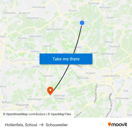 Hollenfels, Schoul to Schouweiler map