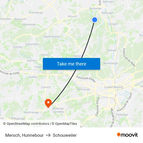 Mersch, Hunnebour to Schouweiler map