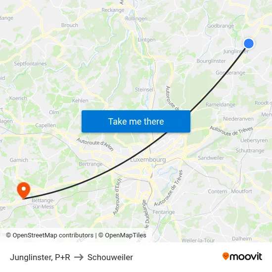 Junglinster, P+R to Schouweiler map