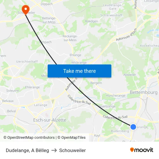 Dudelange, A Bëlleg to Schouweiler map