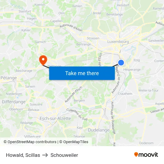 Howald, Scillas to Schouweiler map