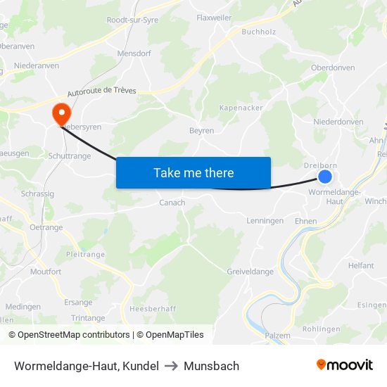 Wormeldange-Haut, Kundel to Munsbach map