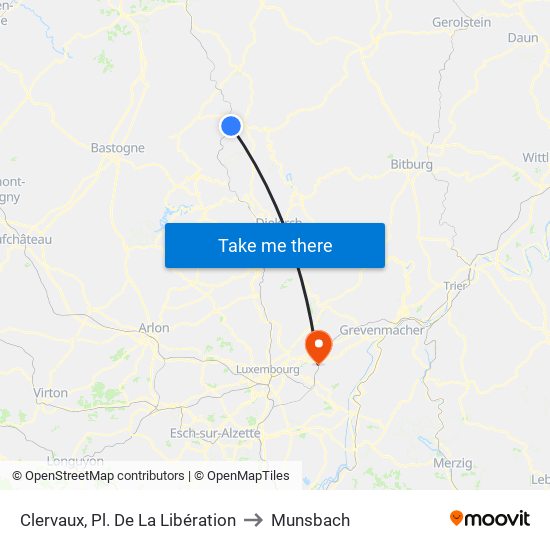 Clervaux, Pl. De La Libération to Munsbach map