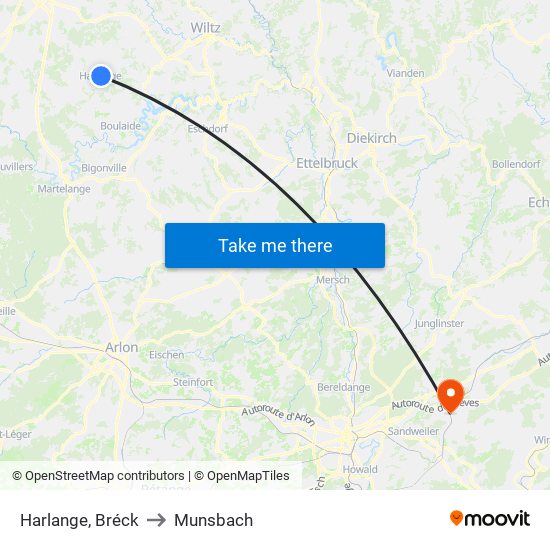 Harlange, Bréck to Munsbach map