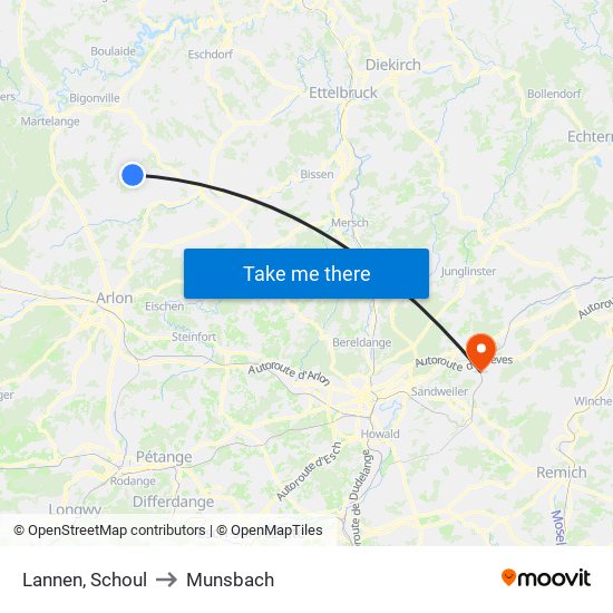 Lannen, Schoul to Munsbach map