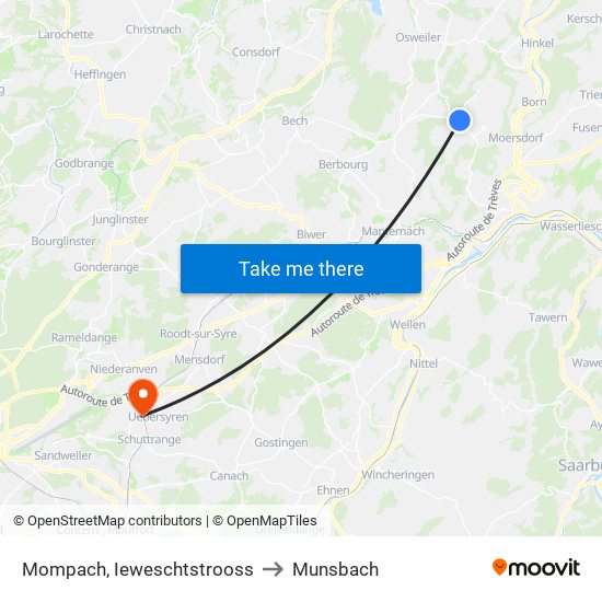 Mompach, Ieweschtstrooss to Munsbach map