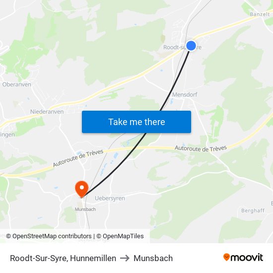 Roodt-Sur-Syre, Hunnemillen to Munsbach map