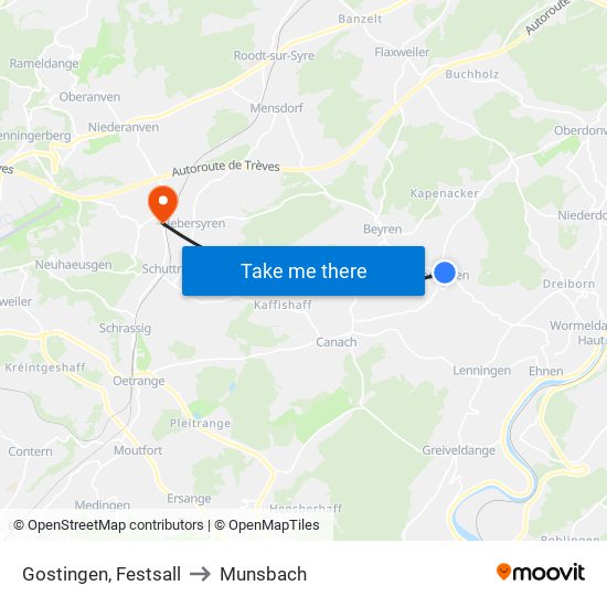 Gostingen, Festsall to Munsbach map