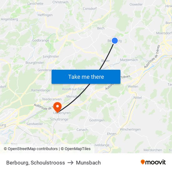 Berbourg, Schoulstrooss to Munsbach map