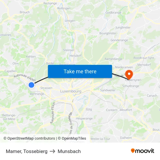 Mamer, Tossebierg to Munsbach map
