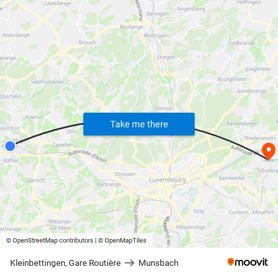 Kleinbettingen, Gare Routière to Munsbach map