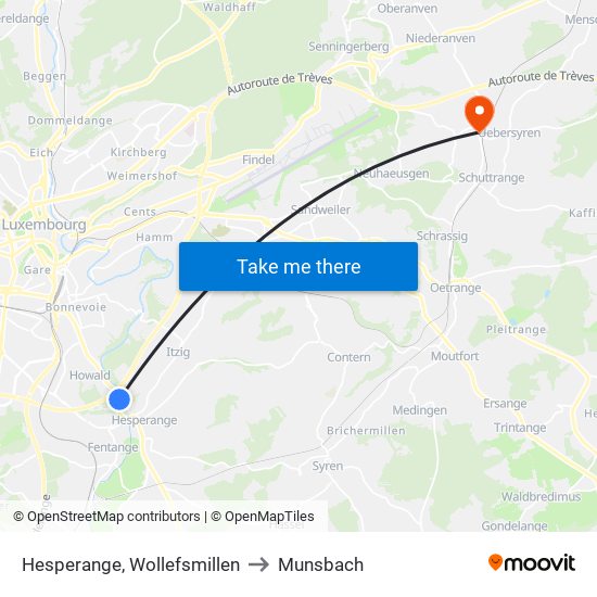 Hesperange, Wollefsmillen to Munsbach map