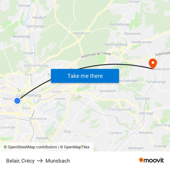 Belair, Crécy to Munsbach map