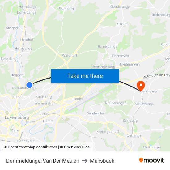 Dommeldange, Van Der Meulen to Munsbach map