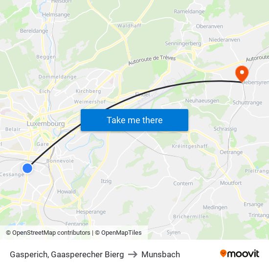 Gasperich, Gaasperecher Bierg to Munsbach map