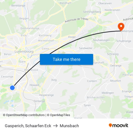 Gasperich, Schaarfen Eck to Munsbach map