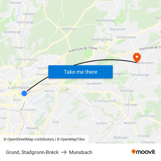 Grund, Stadgronn-Bréck to Munsbach map