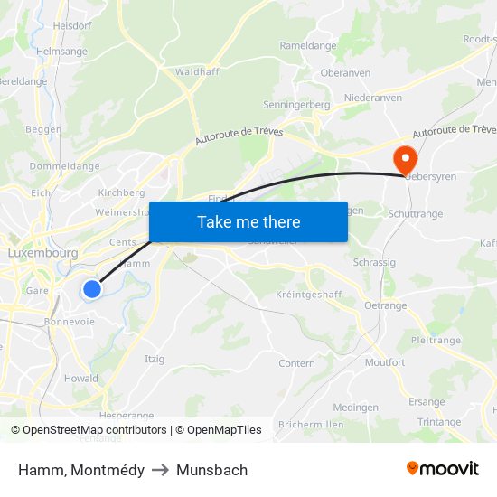 Hamm, Montmédy to Munsbach map