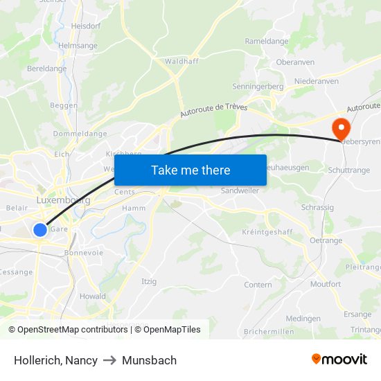 Hollerich, Nancy to Munsbach map