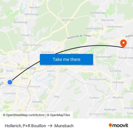 Hollerich, P+R Bouillon to Munsbach map