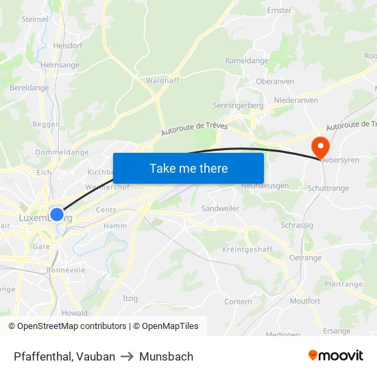 Pfaffenthal, Vauban to Munsbach map