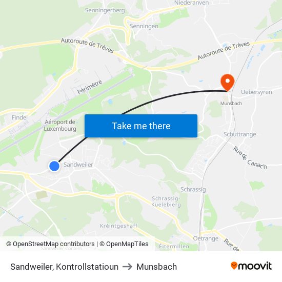 Sandweiler, Kontrollstatioun to Munsbach map