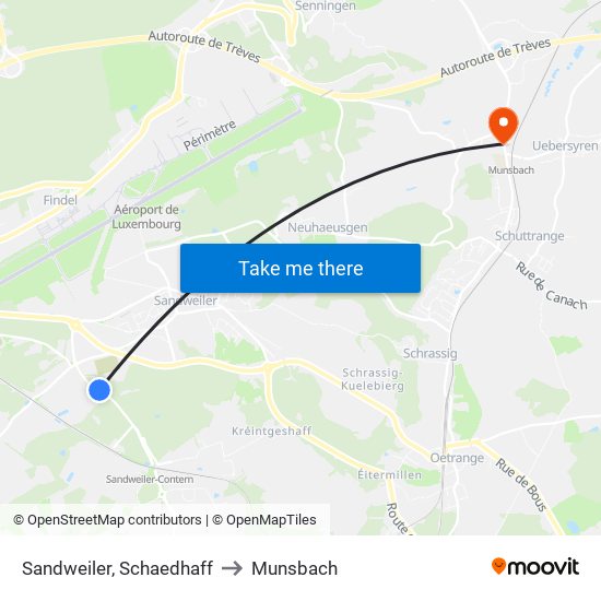 Sandweiler, Schaedhaff to Munsbach map