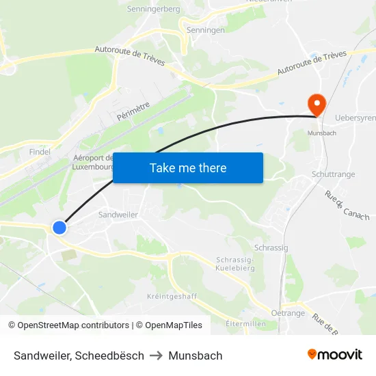 Sandweiler, Scheedbësch to Munsbach map