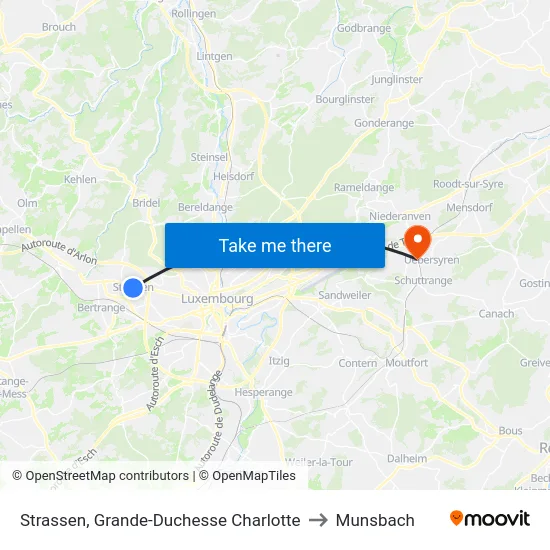 Strassen, Grande-Duchesse Charlotte to Munsbach map