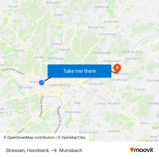 Strassen, Hondseck to Munsbach map
