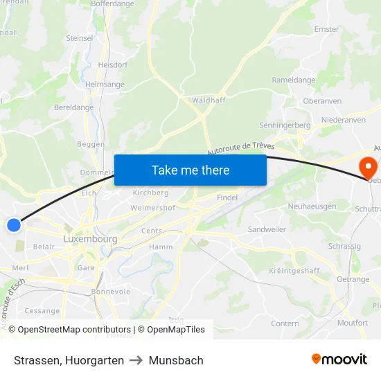 Strassen, Huorgarten to Munsbach map