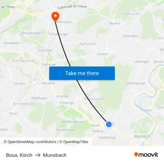 Bous, Kiirch to Munsbach map