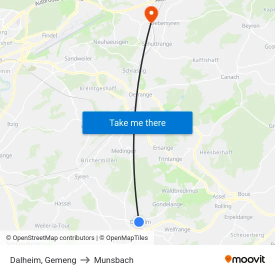 Dalheim, Gemeng to Munsbach map