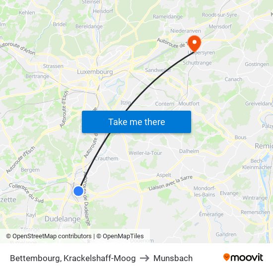 Bettembourg, Krackelshaff-Moog to Munsbach map