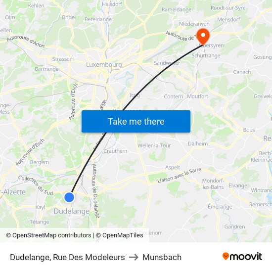 Dudelange, Rue Des Modeleurs to Munsbach map