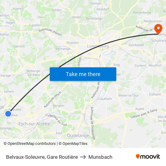 Belvaux-Soleuvre, Gare Routière to Munsbach map