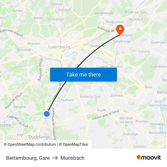 Bettembourg, Gare to Munsbach map
