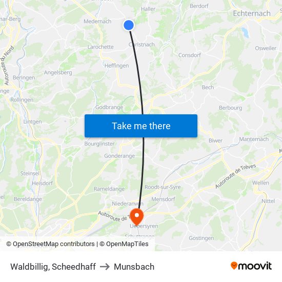 Waldbillig, Scheedhaff to Munsbach map