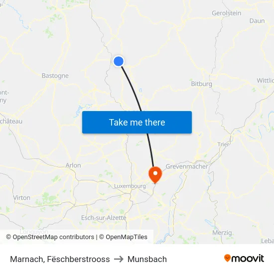 Marnach, Fëschberstrooss to Munsbach map