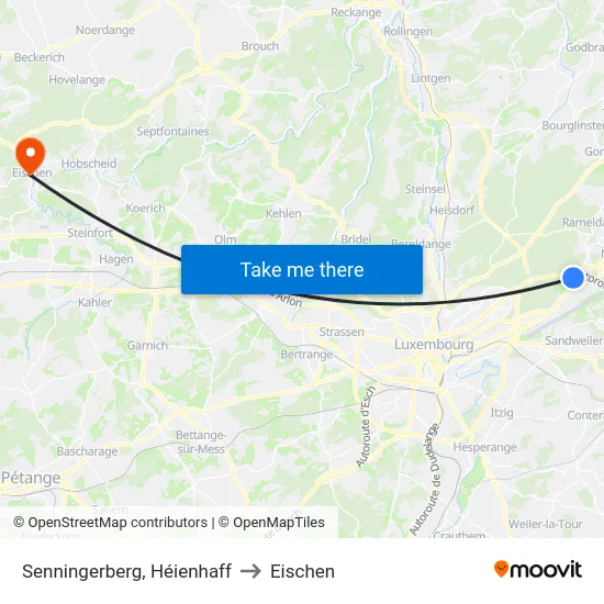 Senningerberg, Héienhaff to Eischen map