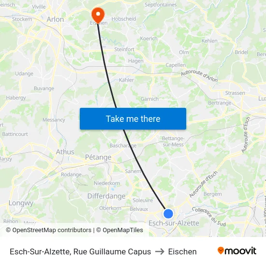 Esch-Sur-Alzette, Rue Guillaume Capus to Eischen map