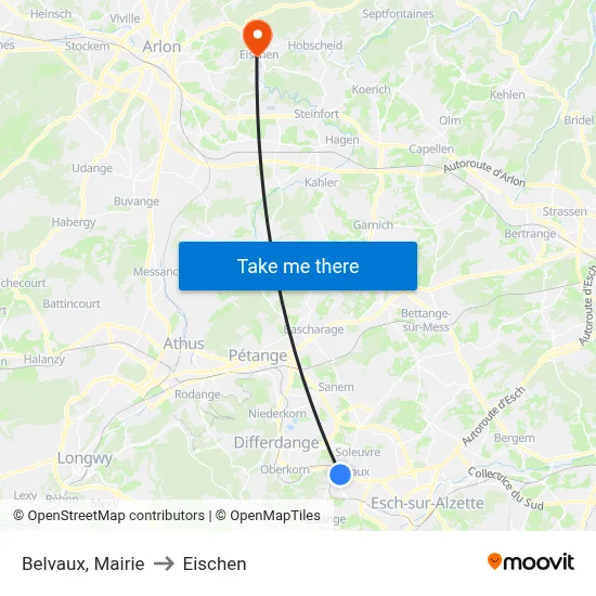 Belvaux, Mairie to Eischen map