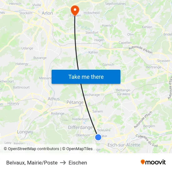 Belvaux, Mairie/Poste to Eischen map