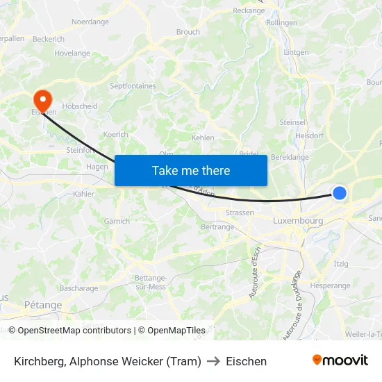 Kirchberg, Alphonse Weicker (Tram) to Eischen map