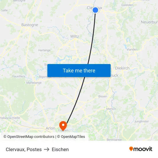 Clervaux, Postes to Eischen map