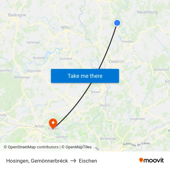 Hosingen, Gemönnerbréck to Eischen map