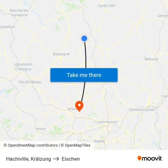 Hachiville, Kräizung to Eischen map
